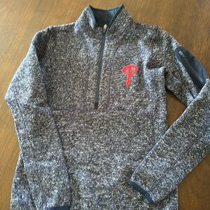 Antigua Phillies Heather Navy 1/4 zip sweater fleece - Small